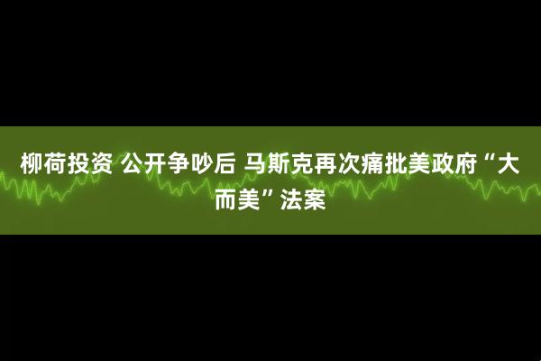 柳荷投资 公开争吵后 马斯克再次痛批美政府“大而美”法案